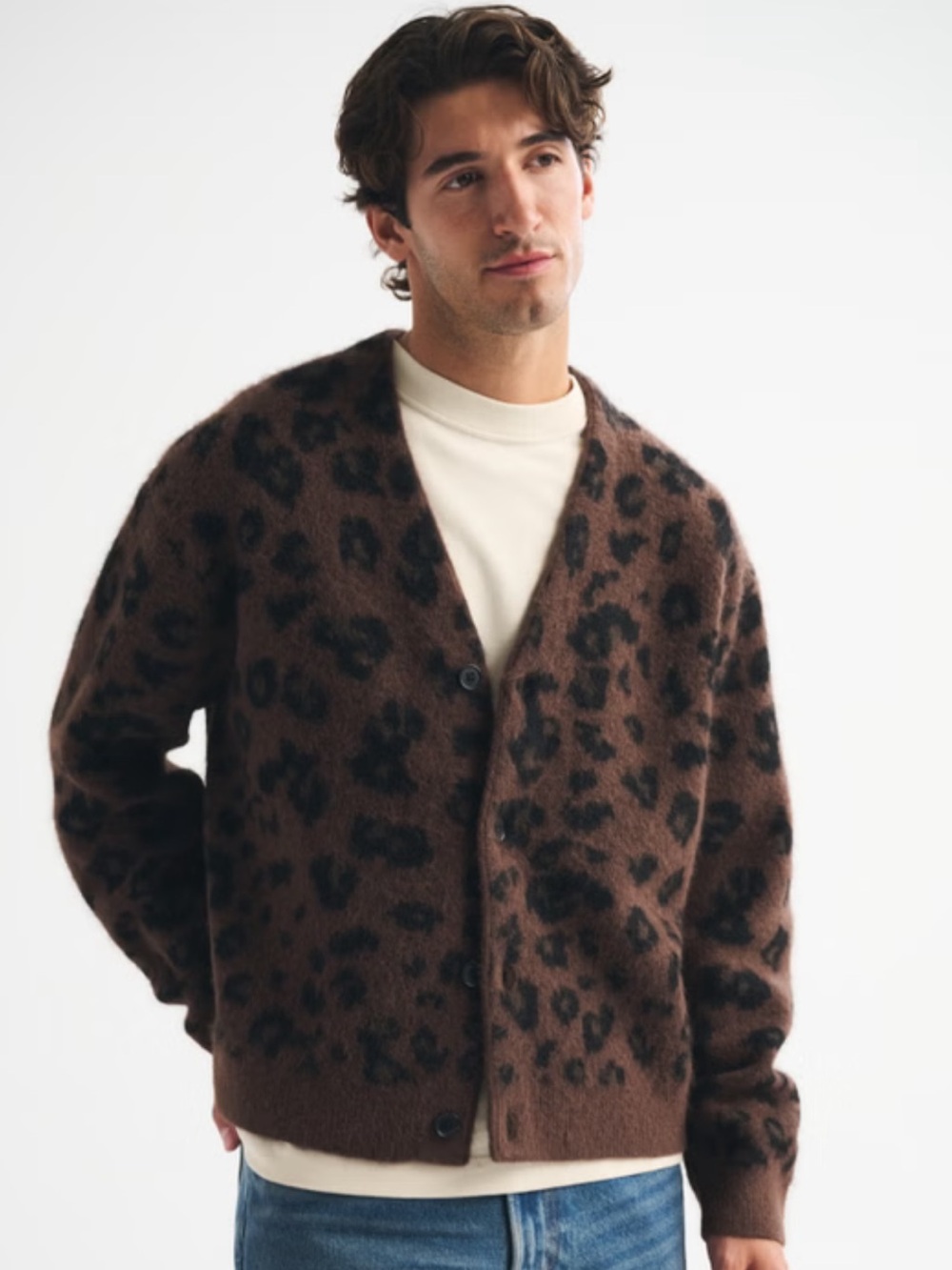 Abercrombie & Fitch Fuzzy Animal Print Cardigan Brown Leopard Size Small NWOT